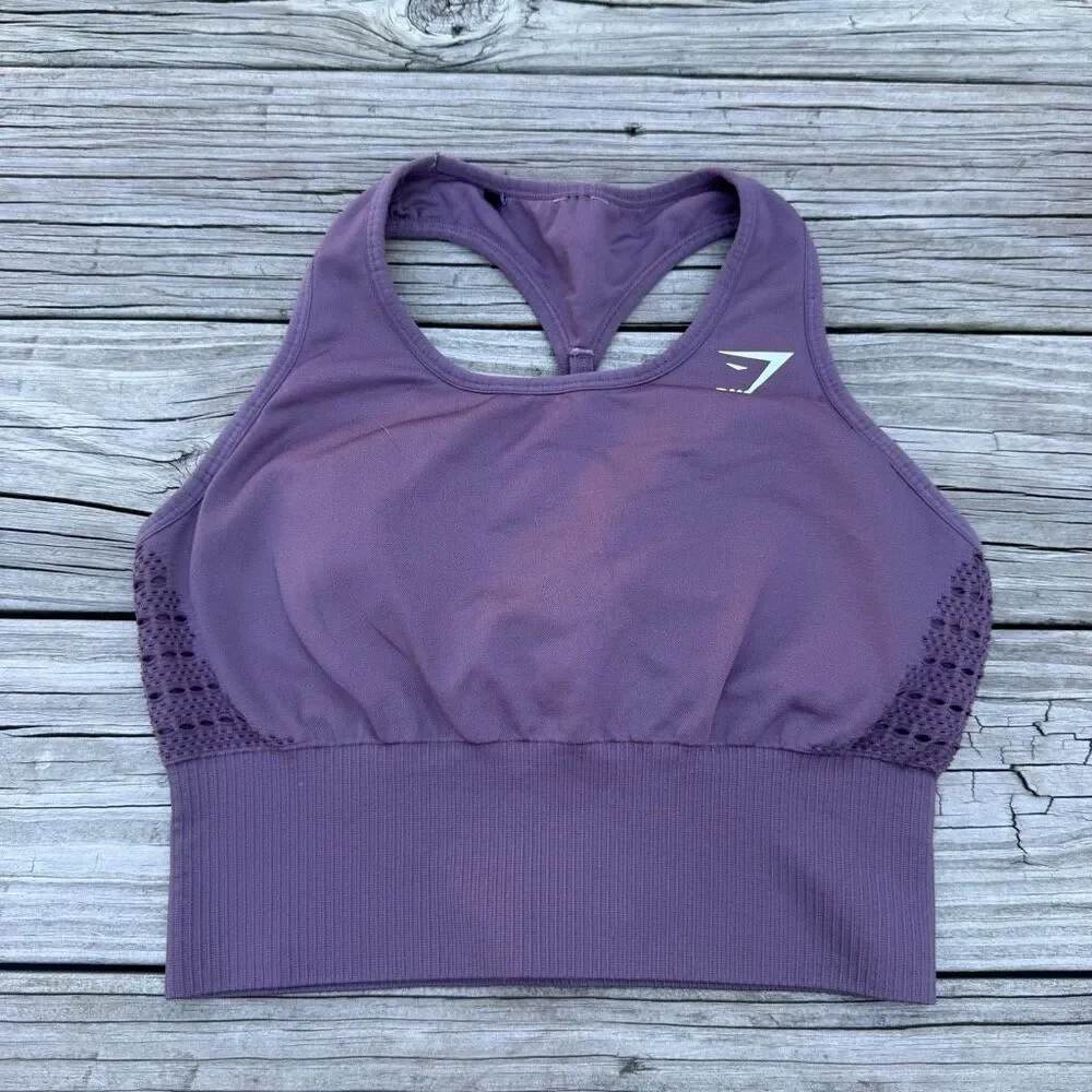 Gymshark Sport Bra Small High Neck Purple Athletic Seamless - Picture 1 of 3